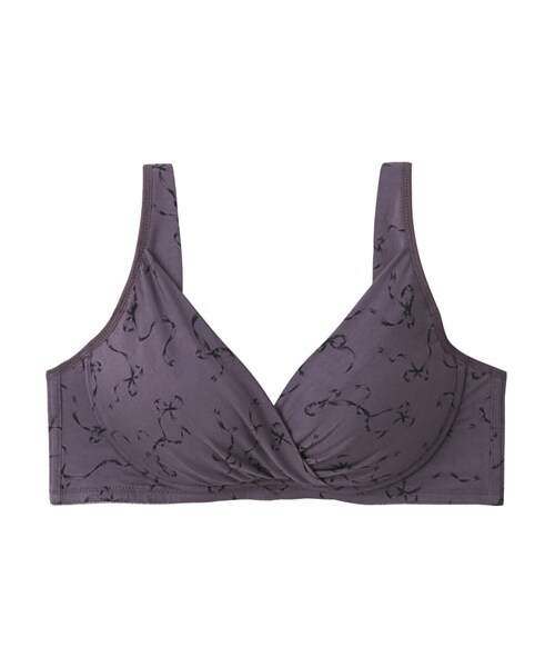 nissen（ニッセン）の「【マタニティインナー】レーヨンベア天竺　リボン柄授乳ブラ（産前・産後）（マタニティウェア/グッズ・レディース・アイボリー/チャコール・マタニティM/マタニティL）」の2枚目の写真