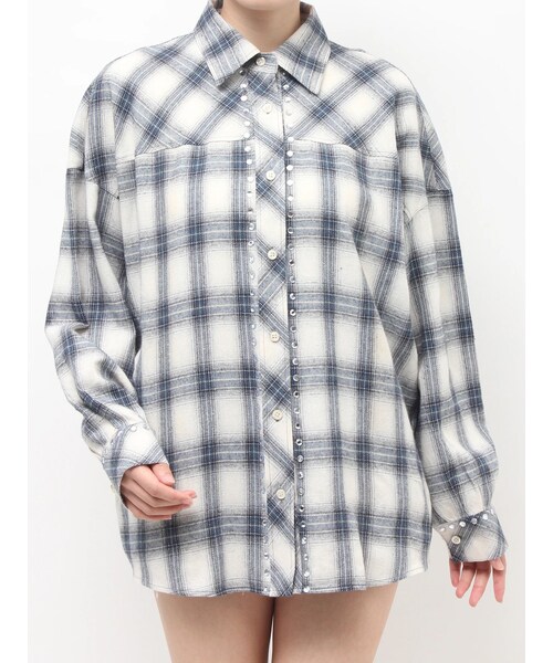 GYDA（ジェイダ）の「bijouチェックシャツ（シャツ/ブラウス・レディース・ピンク/ネイビー/ベージュ・F）」の5枚目の写真