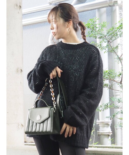 EVRIS（エヴリス）の「シアーニットトップス（ニット/セーター・レディース・ベージュ/ミックス/ブラック・F）」の5枚目の写真