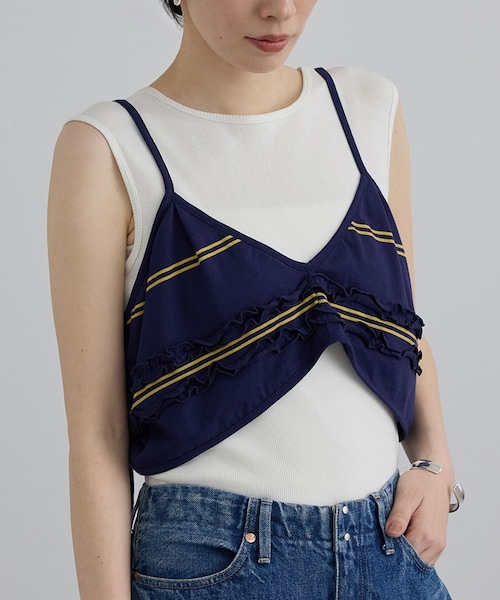 ADAM ET ROPE'(アダムエロペ)の「【crinkle crinkle crinkle】griguri border big bra(キャミソール・レディース・ネイビー系・F)」の1枚目の写真