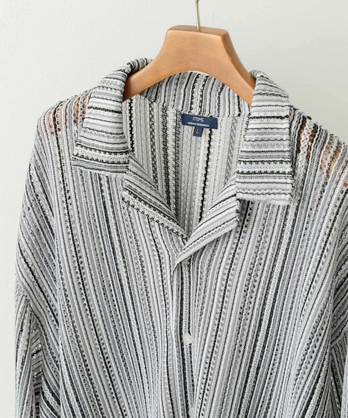 ITEMS URBANRESEARCH（アイテムズ アーバンリサーチ）の「マルチストライプレースオープンカラーシャツ（シャツ/ブラウス・メンズ・BLK/BLU/GRN/ORG・M/L）」の4枚目の写真