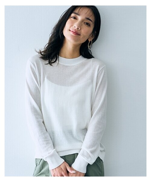nissen（ニッセン）の「綿１００％クルーネックシアーニットプルオーバー【OtonaSMILE】（ニット/セーター・レディース・ホワイト/黒・M/L/LL/3L/4L/5L）」の13枚目の写真