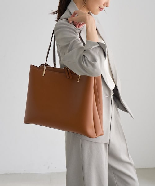 ROPE' PICNIC(ロペピクニック)の「レクタンメタル 3層トートバッグ/A4対応・軽量(トートバッグ・レディース・ブラック/キナリ/ブラウン系・F)」の8枚目の写真