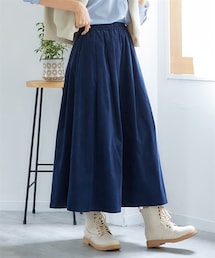 nissen | 大きいサイズ綿１００%コーデュロイふんわりロング丈スカート（ゆったりヒップ）(スカート)
