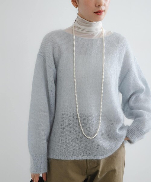 URBAN RESEARCH（アーバンリサーチ）の「カシミヤシルクタートルカットソー（Tシャツ/カットソー・レディース・BLACK/BORDER/BORDEAUX/OFF LAME・Free）」の8枚目の写真