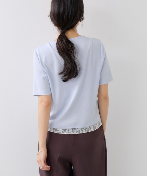 VIS(ビス)の「ドット&無地 レースドッキングレイヤード風リブカットソー(Tシャツ/カットソー・レディース・オフホワイト/ネイビー/サックス・F)」の22枚目の写真