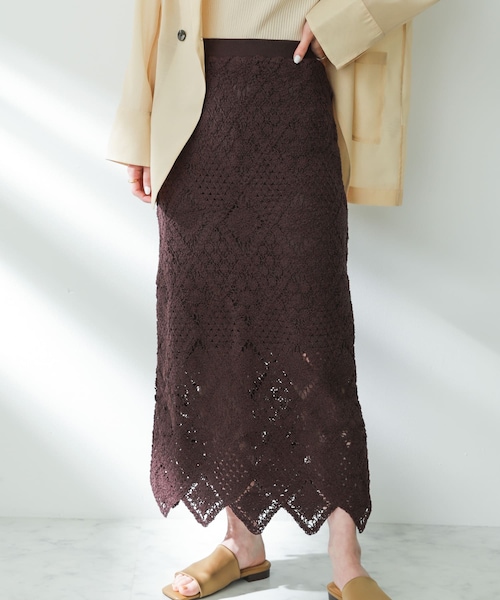 SENSE OF PLACE by URBAN RESEARCH（センスオブプレイスバイアーバンリサーチ）の「クロシェナロースカート（スカート・レディース・IVORY/BRICK/CHARCOAL・S/M）」の2枚目の写真