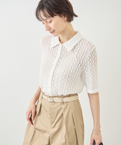 ROPE' PICNIC(ロペピクニック)の「【ちゃんと+かわいい保証】カットレースポロトップス/リンクコーデ(シャツ/ブラウス・レディース・ブラック/ホワイト/サックス・F)」の14枚目の写真