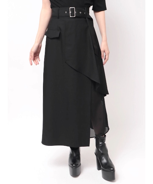 MURUA（ムルーア）の「レイヤードハイウエストスカート（スカート・レディース・ブラック/ベージュ・1/2）」の2枚目の写真