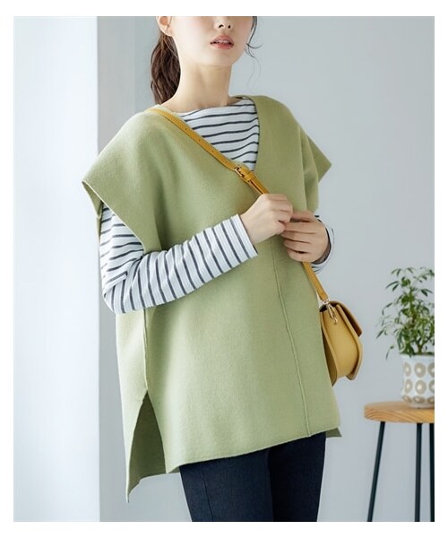 nissen（ニッセン）の「大きいサイズ  Vネックゆるシルエットベスト（ベスト・レディース・トープ/セージグリーン/黒・L~LL相当/3L~4L相当/5L~6L相当/8L相当/10L相当）」の5枚目の写真