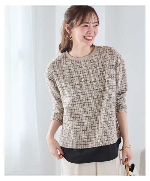 nissen（ニッセン）の「＜大きいサイズ＞カットソーツイード裾重ね着風トップス（Tシャツ/カットソー・レディース・黒系/ベージュ系・L/LL/3L/4L/5L/6L/8L/10L）」の15枚目の写真