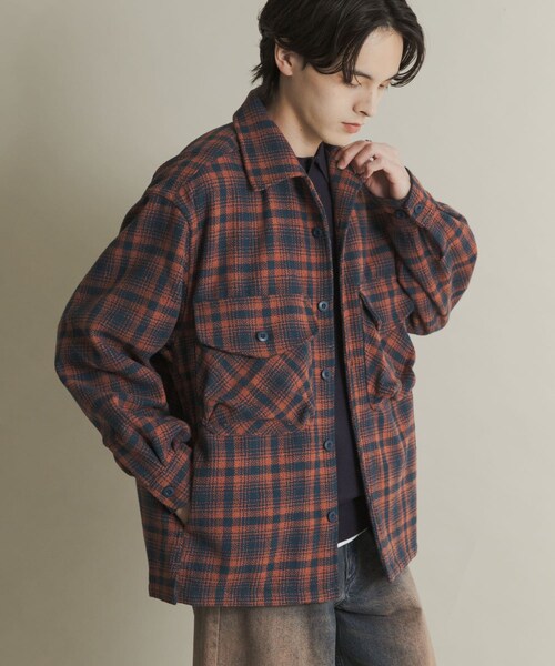 SENSE OF PLACE by URBAN RESEARCH(センスオブプレイスバイアーバンリサーチ)の「ヘビーネルチェックシャツジャケット(テーラードジャケット・メンズ・NVY×ORG/BRN×BEG・M/L)」の5枚目の写真