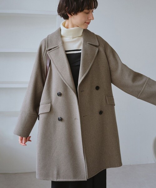 ROPE' PICNIC（ロペピクニック）の「ジャージメルトン無地＆チェックオーバーPコート/一部WEB限定カラー・リンクコーデ（ピーコート・レディース・ブラック/ブラック系/グレー系/ダークブラウン/ベージュ・M/S）」の8枚目の写真