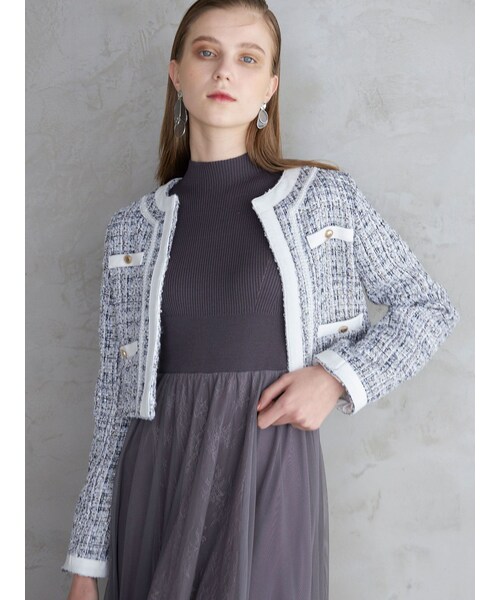 MERCURYDUO（マーキュリーデュオ）の「ツイードノーカラージャケット（ノーカラージャケット・レディース・オフホワイト/ブラック/レッド・S/M）」の13枚目の写真