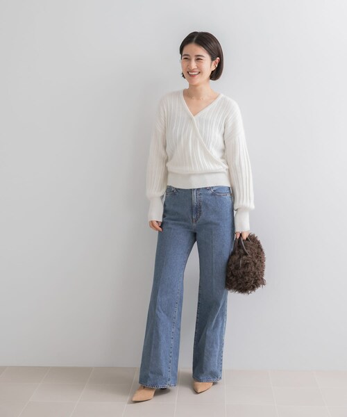 URBAN RESEARCH ROSSO（アーバンリサーチロッソ）の「『一部WEB限定カラー』ランダムリブカシュクールニット（ニット/セーター・レディース・OFF WHITE/COFFEE/BLUE GRAY/RED・Free）」の12枚目の写真