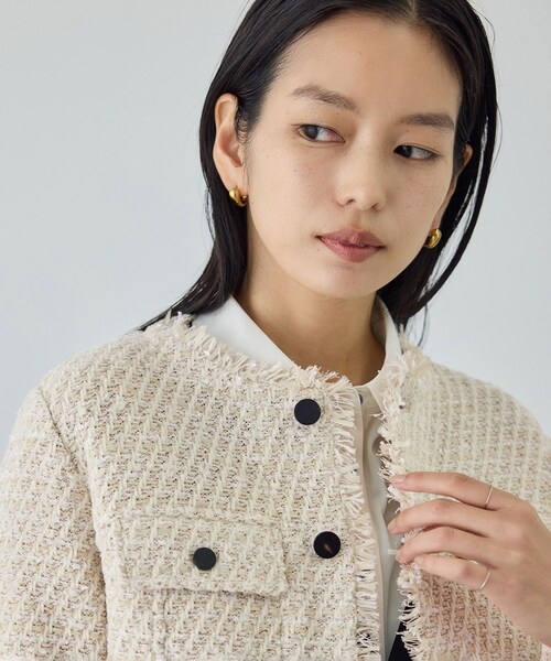 ROPE'（ロペ）の「【COOHEM(コーヘン)】BASIC TWEED VELVET JACKET（ノーカラージャケット・レディース・キナリ/ネイビー・F）」の13枚目の写真