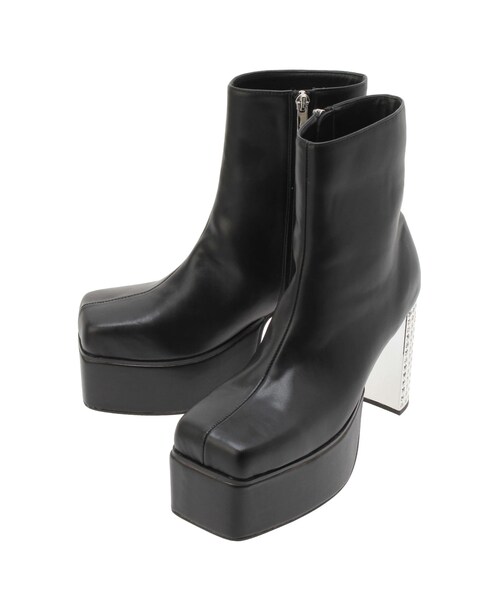 グリッターチャンキーヒールショートブーツ