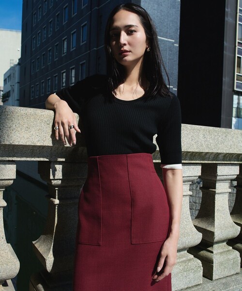 ROPE'(ロペ)の「ワイドリブラウンドネック スーパーメリノウール ニット/イージーケア(ニット/セーター・レディース・ブラック/グレー/オフホワイト・F)」の5枚目の写真