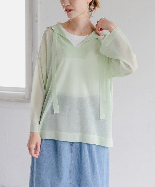 URBAN RESEARCH DOORS(アーバンリサーチドアーズ)の「FORK&SPOON セーラーカラーシアーニットプルオーバー(その他トップス・レディース・BLACK/LIME・1)」の7枚目の写真