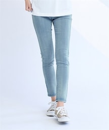 nissen | 大きいサイズ （吸汗速乾）ストレッチライトオンスデニム９分丈スキニーパンツ（ゆったりヒップ）（股下63cm）(デニムパンツ)