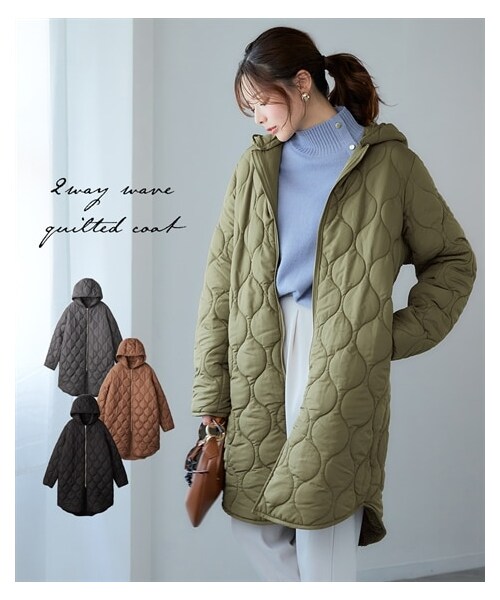 2WAYウェーブキルト裏ボアフーデットコート＜大きいサイズ有＞