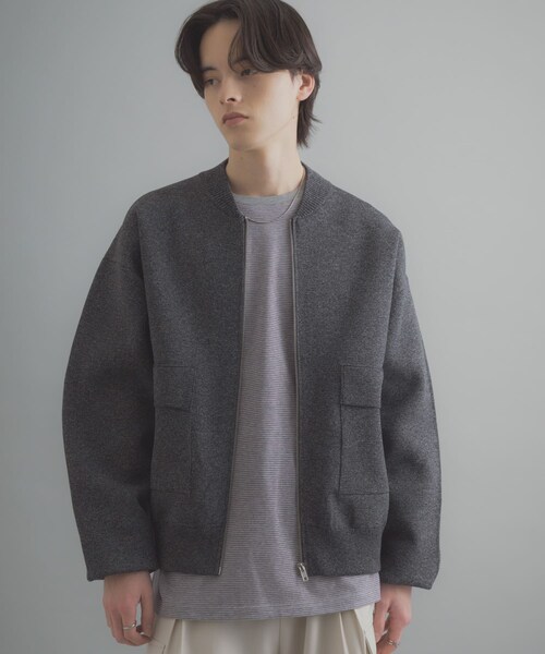 SENSE OF PLACE by URBAN RESEARCH（センスオブプレイスバイアーバンリサーチ）の「『洗濯可』ダブルポケットニットブルゾン（ブルゾン・メンズ・BLACK/BROWN・M/L）」の5枚目の写真