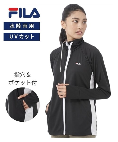 nissen（ニッセン）の「FILA 指穴付スムースラッシュガード（水陸両用・ＵＶカット）（324-671）/フィラ（ラッシュガード・メンズ・ブラック/ピンク/杢ライトグレー/杢ネイビー/ターコイズ/ホワイト/ミント・S/M/L/LL/3L/4L/5L）」の2枚目の写真