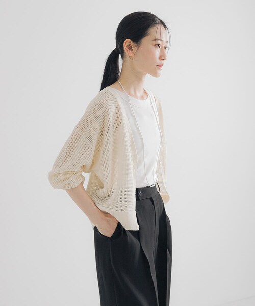 URBAN RESEARCH（アーバンリサーチ）の「ブークレメッシュニットカーディガン（カーディガン/ボレロ・レディース・M.BLACK/OFF/BLACK・FREE）」の9枚目の写真
