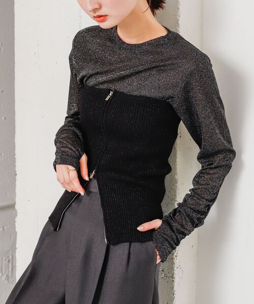 SENSE OF PLACE by URBAN RESEARCH（センスオブプレイスバイアーバンリサーチ）の「ラメジップニットビスチェ（その他トップス・レディース・GRAY/BLACK/YELLOW・one）」の11枚目の写真