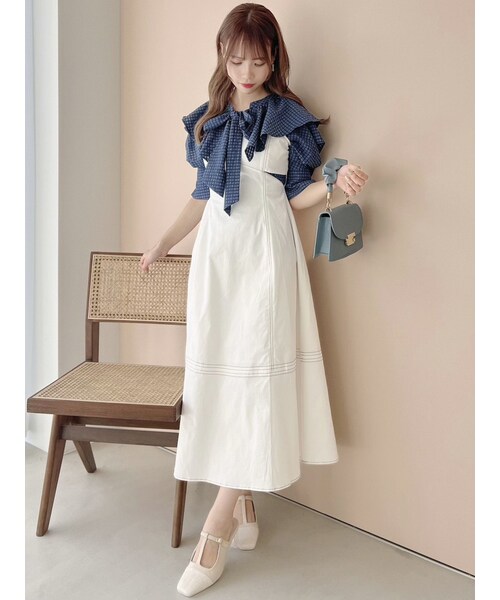 dazzlin（ダズリン）の「カットアウトキャミワンピース（ジャンパースカート・レディース・オフホワイト/ブラック/インディゴ/ブルー/ミックス・S/M/F）」の7枚目の写真