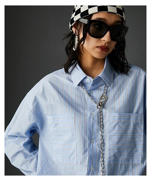 nissen（ニッセン）の「綿100％ストライプビッグシャツ＜大きいサイズ有＞GEVS.（シャツ/ブラウス・レディース・ピンク系ストライプ/ベージュ系ストライプ/ブルー系ストライプ・6L/8L/10L）」の9枚目の写真