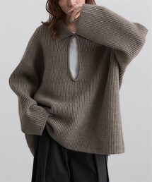 nissen | アルパカタッチ襟付きキーネックデザインニットプルオーバー　　［Soiunique］(ニット/セーター)
