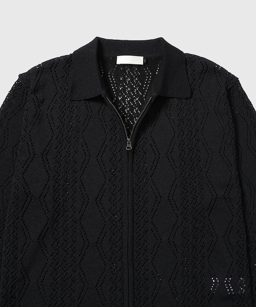 ADAM ET ROPE'（アダムエロペ）の「【AMOMENTO/アモーメント】CROCHET ZIP-UP CARDIGAN（カーディガン/ボレロ・メンズ・ブラック/ホワイト・L/M）」の7枚目の写真