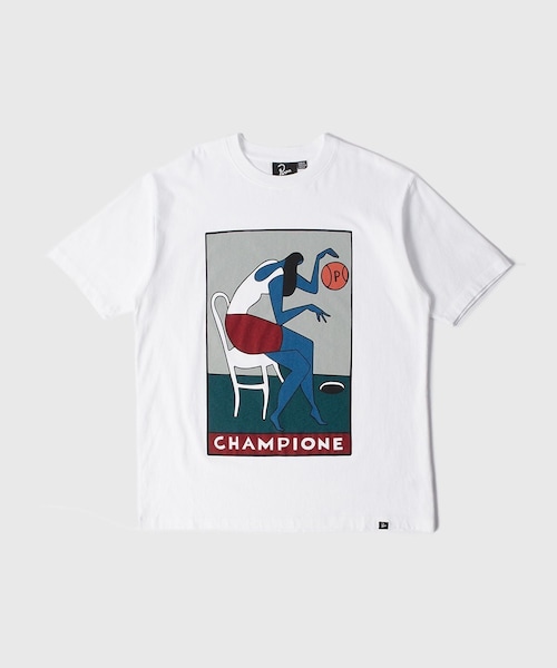 ADAM ET ROPE'(アダムエロペ)の「【by Parra/バイ・パラ】 Champione t-shirt(Tシャツ/カットソー・メンズ・ホワイト・L/M/XL)」の1枚目の写真