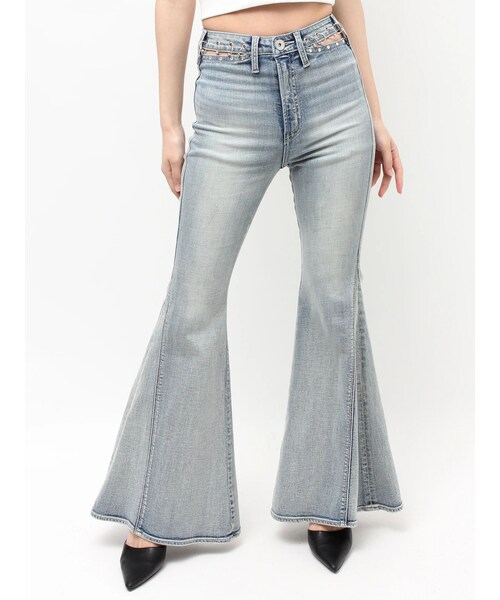 GYDA（ジェイダ）の「ハイウエストopen ring bijou studsデザインフレアデニムパンツ（デニムパンツ・レディース・アイスブルー/インディゴ・XS/S/M）」の8枚目の写真