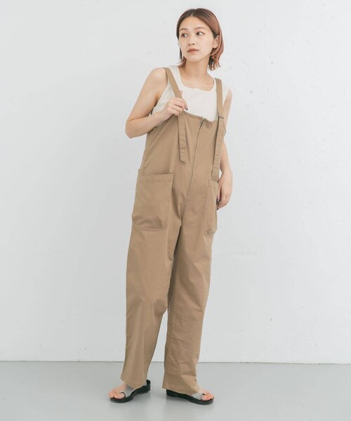 EKAL(エカル)の「製品洗いジップデザインサロペット(サロペット/オーバーオール・レディース・チャコール/キャメル・one)」の15枚目の写真