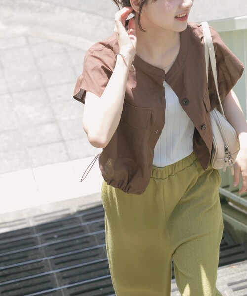 ITEMS URBANRESEARCH(アイテムズ アーバンリサーチ)の「リネンミックスドロストポケットシャツ(シャツ/ブラウス・レディース・BRN/NVY/NTL・FREE)」の5枚目の写真