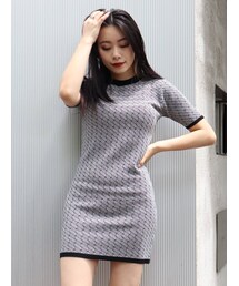 EVRIS | ジャカードハーフスリーブミニニットワンピース(ワンピース)