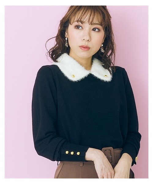 nissen（ニッセン）の「大きいサイズ　付け衿ニットトップスmarun（ニット/セーター・レディース・ピンクベージュ/黒系・L/LL/3L/4L/5L/6L/8L/10L）」の7枚目の写真