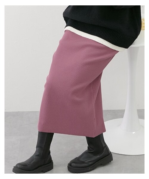 nissen（ニッセン）の「セルフカット　リブＩラインスカート（スカート・レディース・モカベージュ/黒/テラコッタ/マスタード/グリーン/ライトベージュ/ラベンダー・M/L/LL/S）」の21枚目の写真