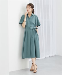 7days Life Styling | 麻調合繊ミディ丈フレアワンピース（しわになりにくい・接触冷感・ＵＶカット・ウォッシャブル）<大きいサイズ有>(ワンピース)
