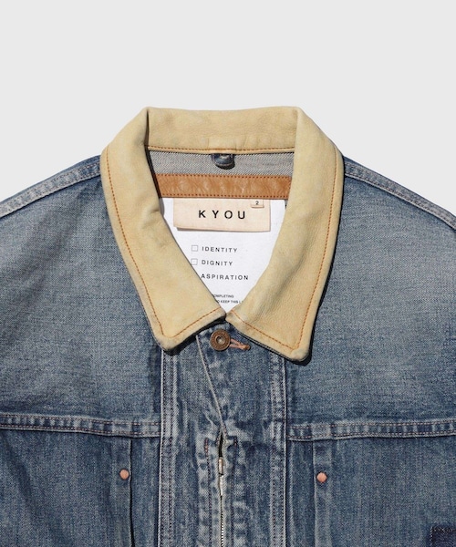 ADAM ET ROPE'(アダムエロペ)の「【KYOU/キョウ】ROEBUCK LEATHER Type-50s Jacket Different Edition(デニムジャケット・メンズ・ブラウン/ブルー系・1/2/3)」の8枚目の写真