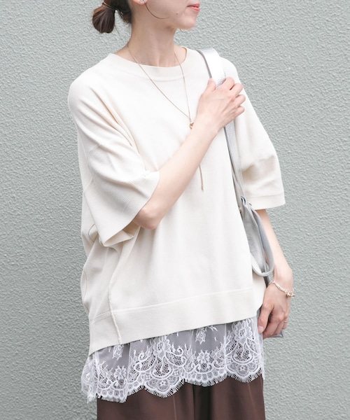 ITEMS URBANRESEARCH(アイテムズ アーバンリサーチ)の「『洗濯可』ニットTシャツ(ニット/セーター・レディース・OFF/BLK/CHA/GRN/ORG・Free)」の1枚目の写真