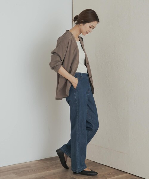 URBAN RESEARCH DOORS（アーバンリサーチドアーズ）の「ノーカラージャケット（ノーカラージャケット・レディース・GREIGE/BLACK・M）」の19枚目の写真