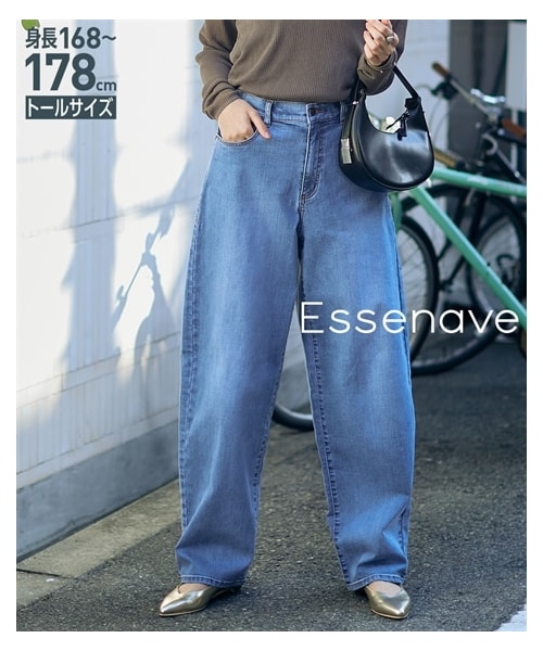 nissen（ニッセン）の「高身長　カーブデニムパンツ　丈長め・トールサイズ　Essenave（パンツ・レディース・ウオッシュドブルー/ネイビー/黒系/オフホワイト・64TT/67TT/70TT/73TT/76TT/80TT/84TT/88TT/96TT/104TT）」の2枚目の写真