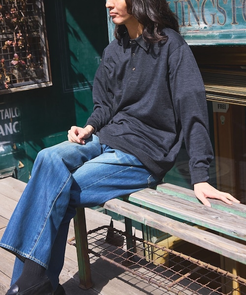 ADAM ET ROPE'(アダムエロペ)の「【BATONER for WILD LIFE TAILOR】WOOL 天竺LS ニットポロ(ポロシャツ・メンズ・ブラック系・2/3/4)」の1枚目の写真