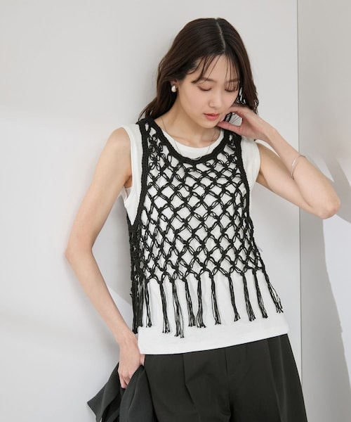 ROPE' PICNIC(ロペピクニック)の「かぎ針ビスチェ×タンクトップセット(ベスト・レディース・ブラック/キナリ・38)」の2枚目の写真