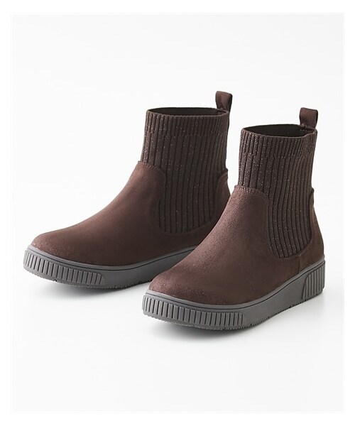 nissen（ニッセン）の「【ゆったり幅広】ニットデザインショートブーツ（ワイズ４Ｅ）（ブーツ・メンズ・黒/ダークブラウン/ベージュ・M=23.0~23.5cm/4E/L=24.0~24.5cm/4E/LL=25.0~25.5cm/4E/3L=26.0~26.5cm/4E）」の2枚目の写真