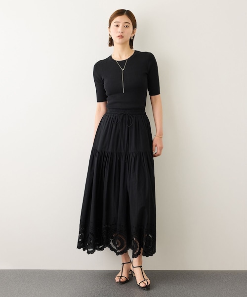 ROPE'(ロペ)の「INDIAコットンボイルシフリー刺繍サークルフレアスカート/セットアップ対応・イージーケア(スカート・レディース・ブラック/ホワイト・F)」の14枚目の写真