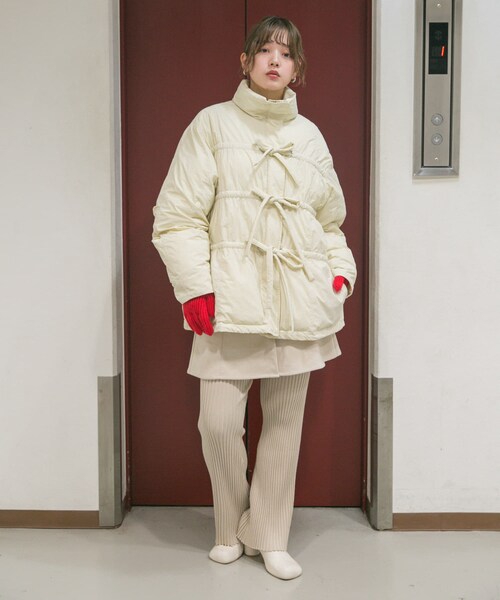 KBF（ケイビーエフ）の「フロントリボン中綿ジャケット（その他アウター・レディース・BLACK/KHAKI/BORDEAUX/IVORY・one）」の11枚目の写真